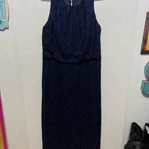 “New York & Company” SZ: (L) Elegant Navy Blue Lace Maxi Dress